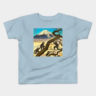 Ukiyo-E Mount Fuji Monkeys Kids T-Shirt